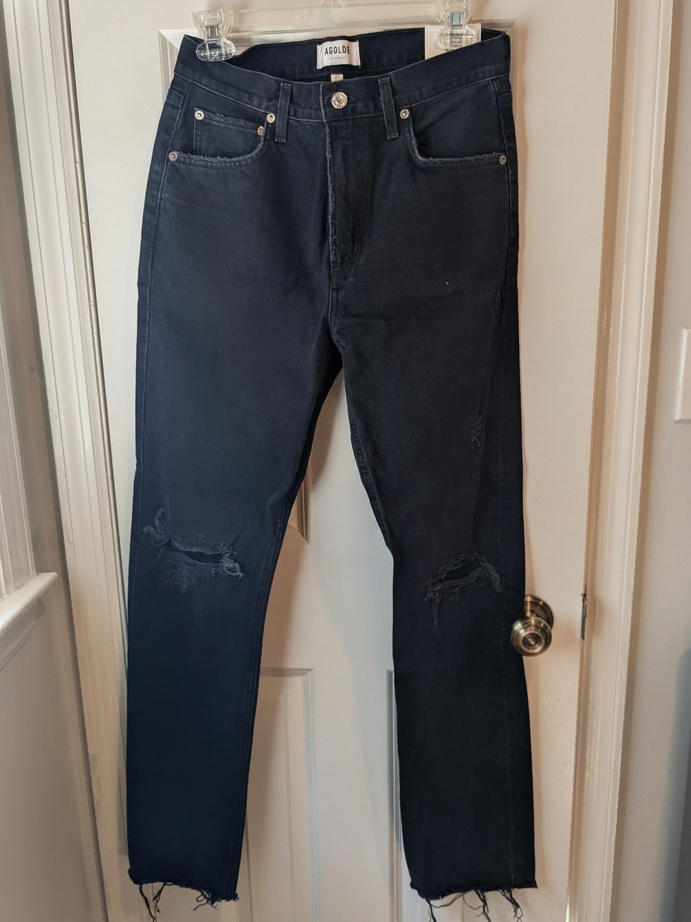 Agolde Washed Black Slim Straight Distressed Jeans